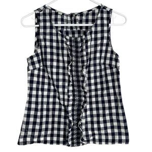 Odille Womens Gingham Tank Top Sz 4 Ruffle Feminine Cottagecore